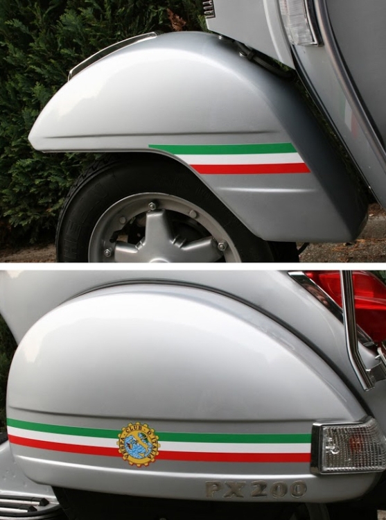 Aufkleber Set Italian Stripes Vespa Club d Italia Seitenbacken Kotflügel
