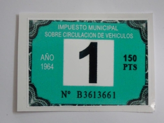 Aufkleber spanische Steuermarke 1964, Repro