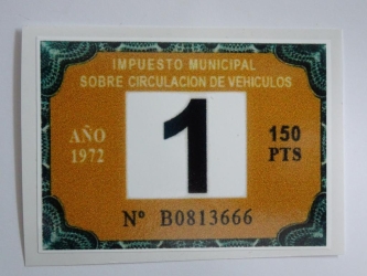 Aufkleber spanische Steuermarke 1972, Repro