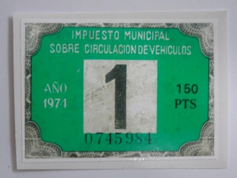 Aufkleber spanische Steuermarke 1974, Repro