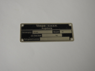 Typenschild Vespa GmbH Augsburg eckig Vespa GS150 / T1-3