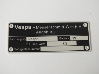 Typenschild Vespa - Messerschmitt G.m.b.H. Augsburg Vespa 150